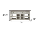 70" Ivory Solid Wood Open shelving Distressed TV Stand