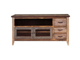 61" Brown Solid Wood Cabinet Enclosed Storage Distressed TV Stand