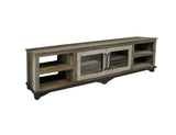 93" Brown Solid Wood Cabinet Enclosed Storage Distressed TV Stand