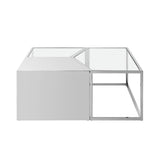 Set of Three 37" Clear And Gold Glass And Stainless Steel Square Mirrored Bunching Coffee Tables