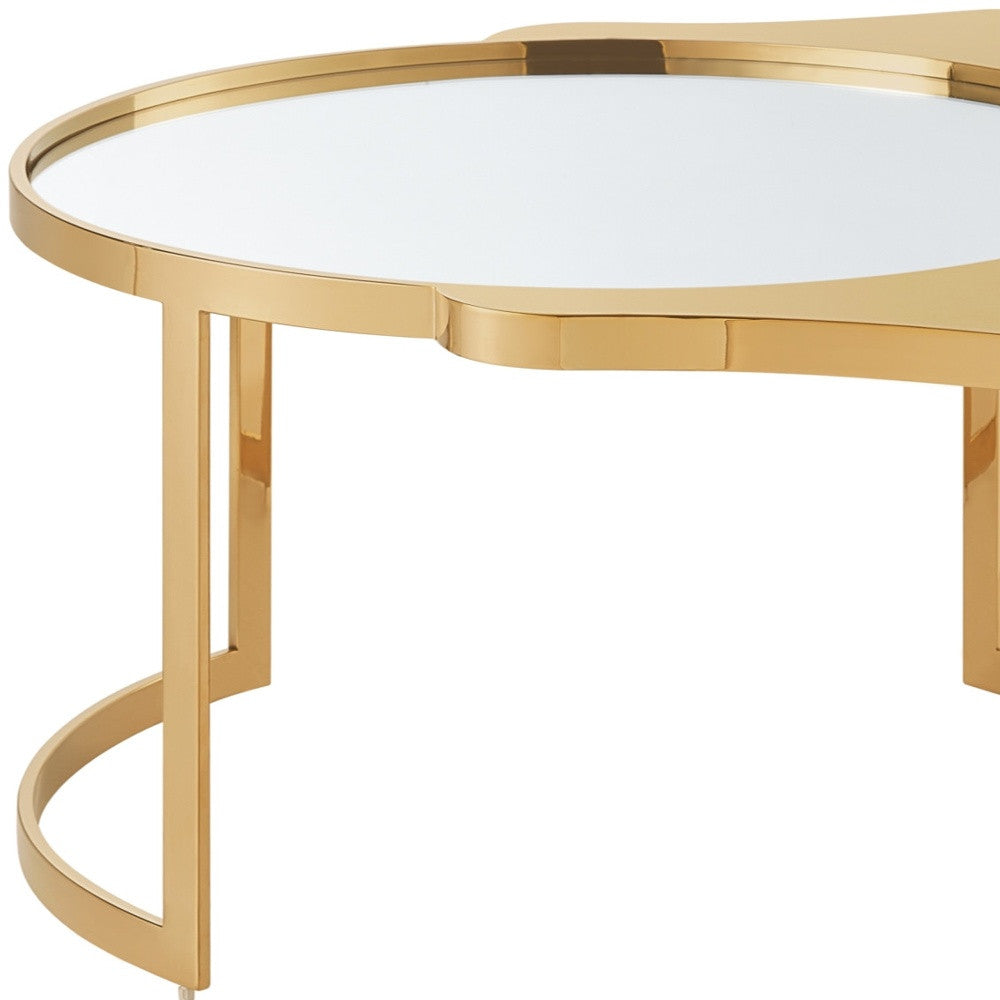 32" Gold Glass And Stainless Steel Round Mirrored Coffee Table