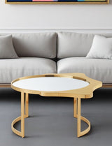 32" Gold Glass And Stainless Steel Round Mirrored Coffee Table