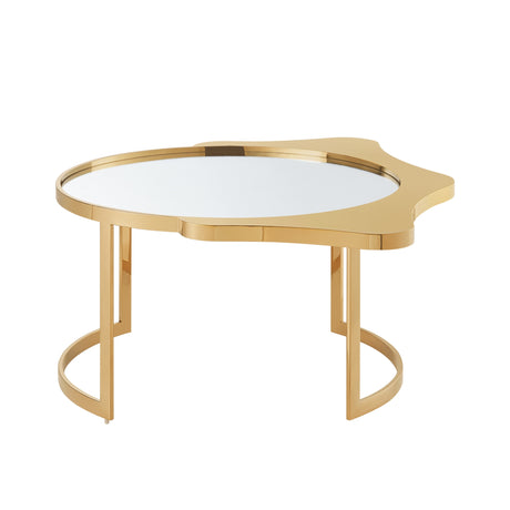 32" Gold Glass And Stainless Steel Round Mirrored Coffee Table