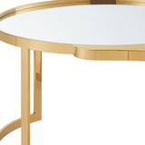 32" Gold Glass And Stainless Steel Round Mirrored Coffee Table