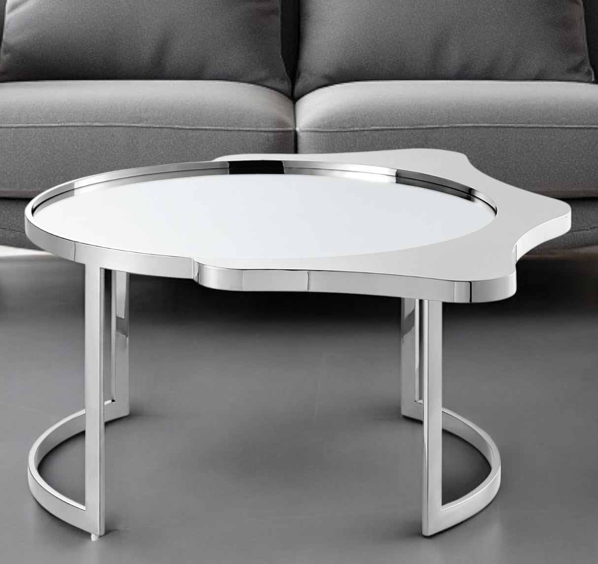 32" Gold Glass And Stainless Steel Round Mirrored Coffee Table