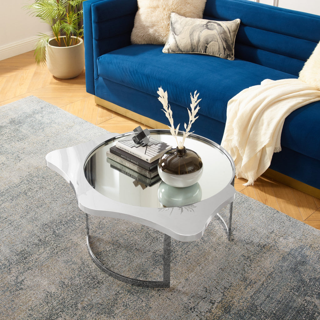 32" Gold Glass And Stainless Steel Round Mirrored Coffee Table