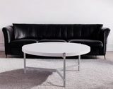 37" White And Silver Wood And Stainless Steel Round Coffee Table