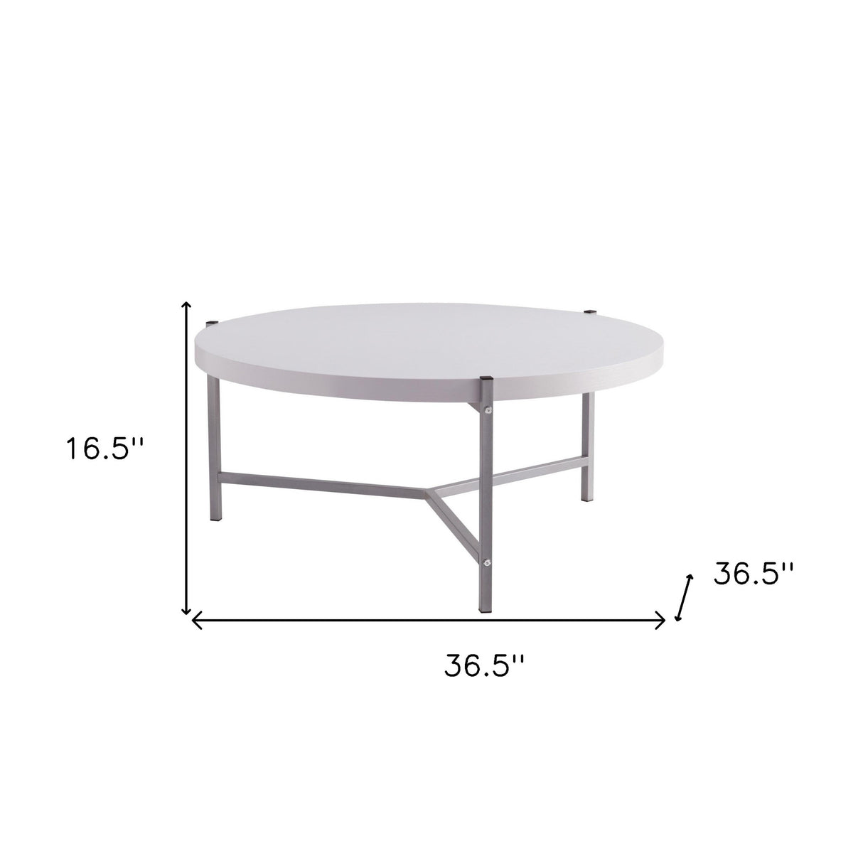 37" White And Silver Wood And Stainless Steel Round Coffee Table