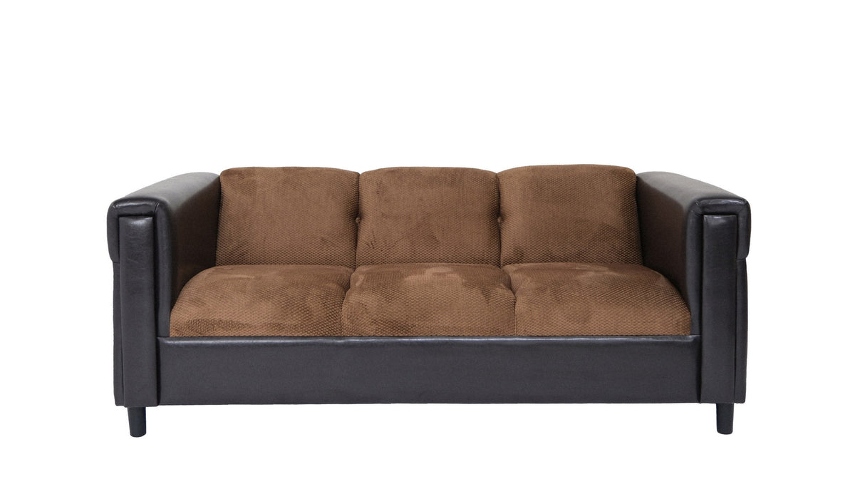 72" Brown Chenille Sofa With Black Legs