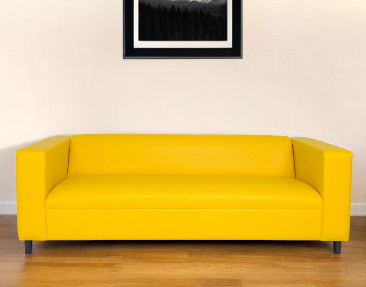 84" Yellow Faux Leather Sofa With Black Legs