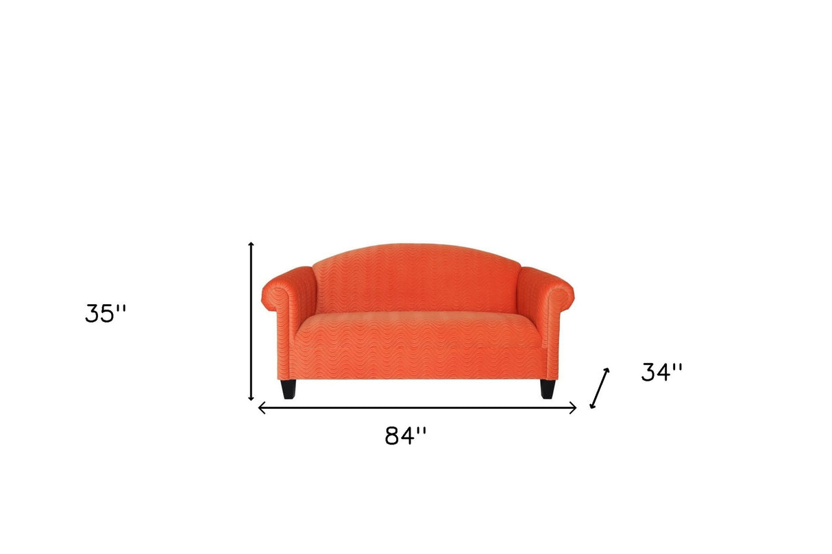 92" Orange Velvet Sofa With Black Legs