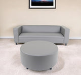 84" Gray Faux Leather Sofa With Ottoman With Black Legs