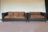 Two Piece Brown Faux Leather and Chenille Seating Set