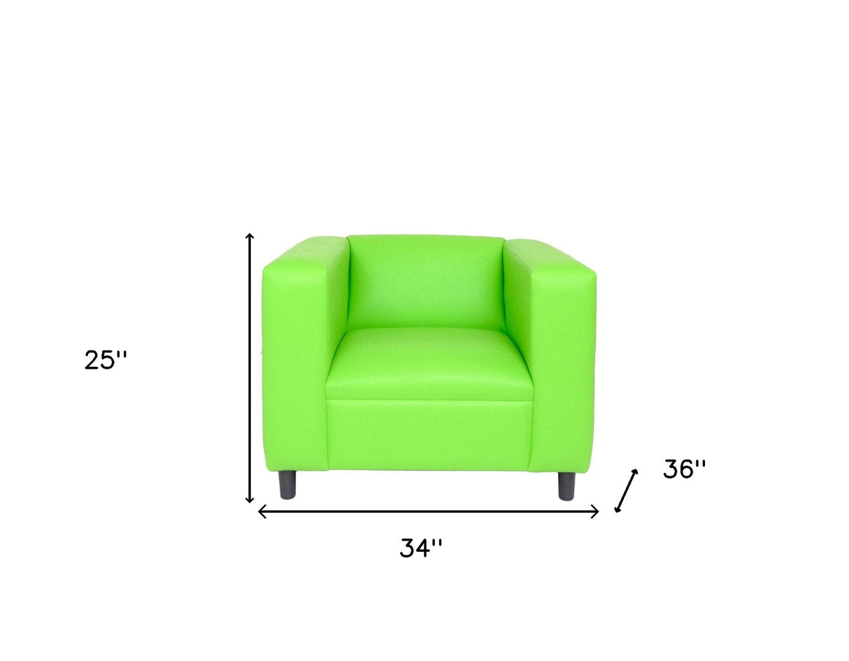 36" Neon Green And Black Faux Leather Club Chair