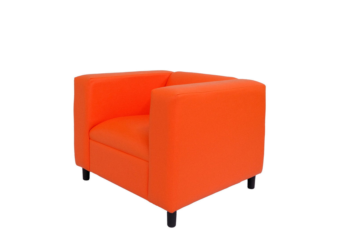 36" Orange And Black Faux Leather Club Chair