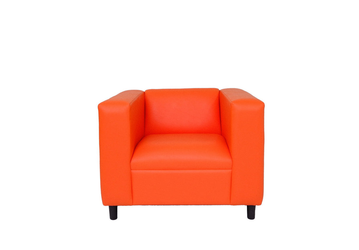 36" Orange And Black Faux Leather Club Chair