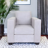 36" Light Gray And Dark Brown Fabric Arm Chair