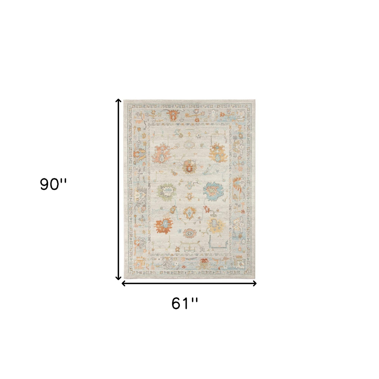 5' X 7' Gray and Orange Floral Stain Resistant Indoor Outdoor Area Rug