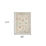 8' X 10' Gray and Orange Floral Stain Resistant Indoor Outdoor Area Rug