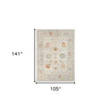 5' X 7' Gray and Orange Floral Stain Resistant Indoor Outdoor Area Rug