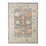 8' X 10' Gray and Orange Floral Stain Resistant Indoor Outdoor Area Rug