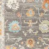 5' X 7' Gray and Orange Floral Stain Resistant Indoor Outdoor Area Rug