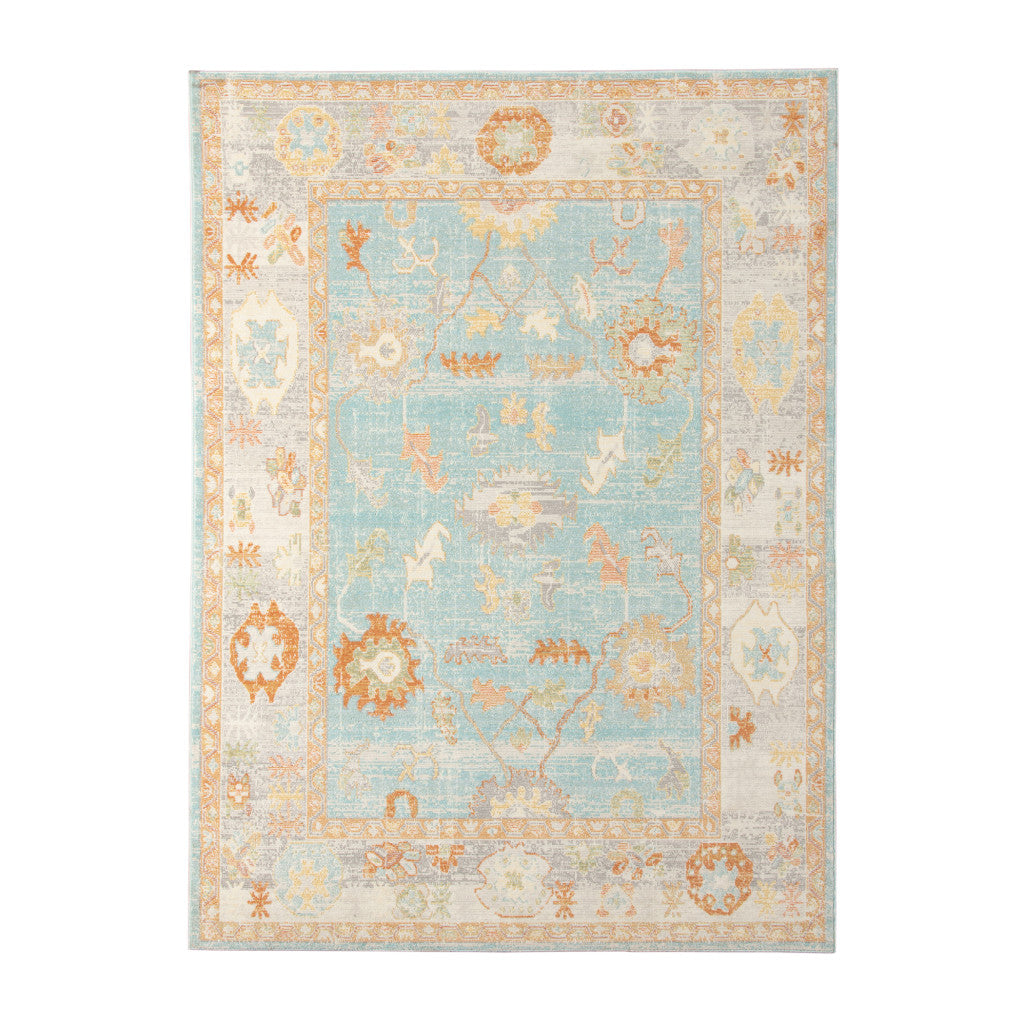 2' X 3' Blue and Orange Floral Stain Resistant Indoor Outdoor Area Rug