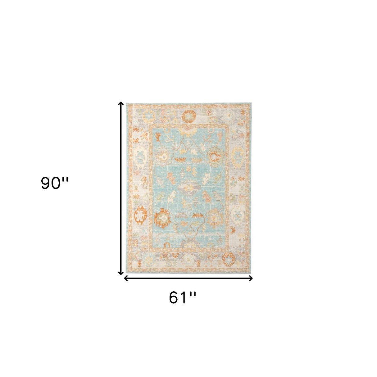 5' X 7' Blue and Orange Floral Stain Resistant Indoor Outdoor Area Rug