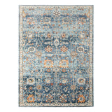 9' X 12' Blue and Orange Floral Stain Resistant Indoor Outdoor Area Rug