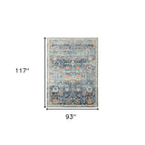 9' X 12' Blue and Orange Floral Stain Resistant Indoor Outdoor Area Rug