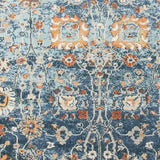 9' X 12' Blue and Orange Floral Stain Resistant Indoor Outdoor Area Rug