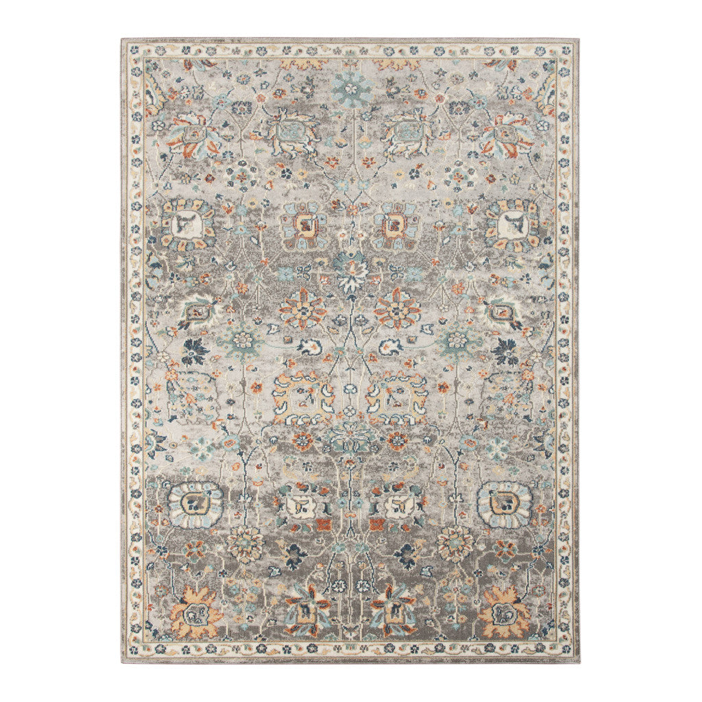 9' X 12' Blue and Orange Floral Stain Resistant Indoor Outdoor Area Rug