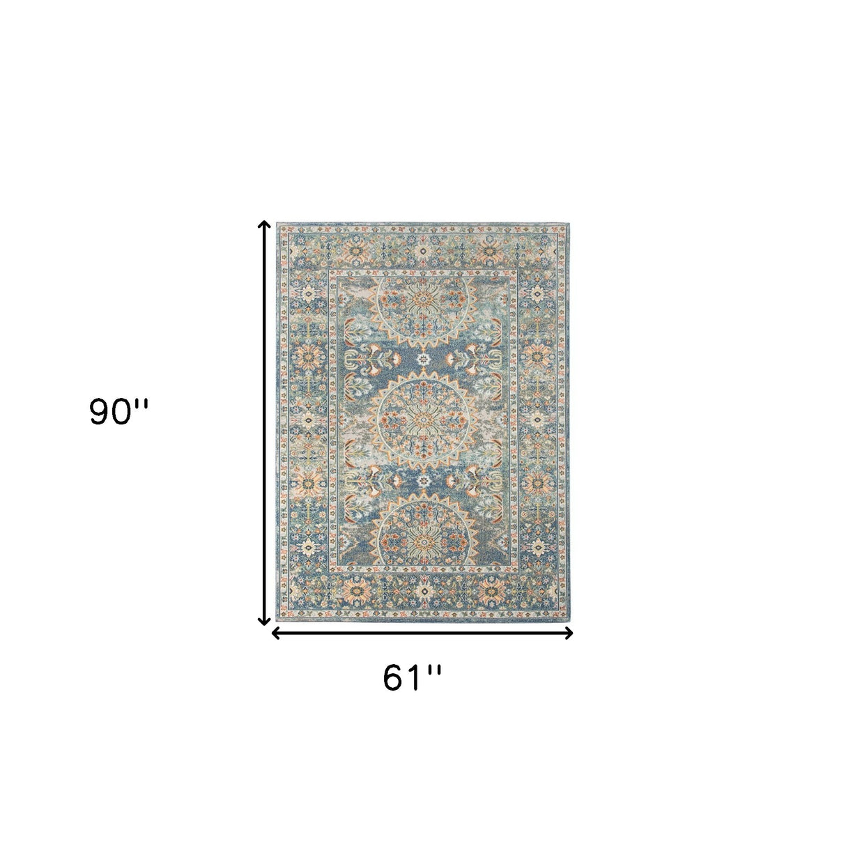 9' X 12' Blue and Orange Floral Medallion Stain Resistant Indoor Outdoor Area Rug