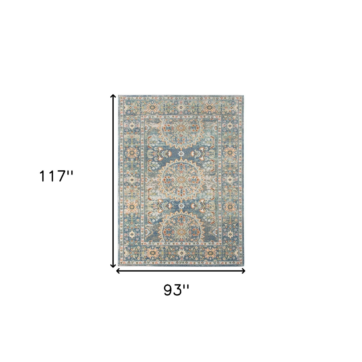 9' X 12' Blue and Orange Floral Medallion Stain Resistant Indoor Outdoor Area Rug