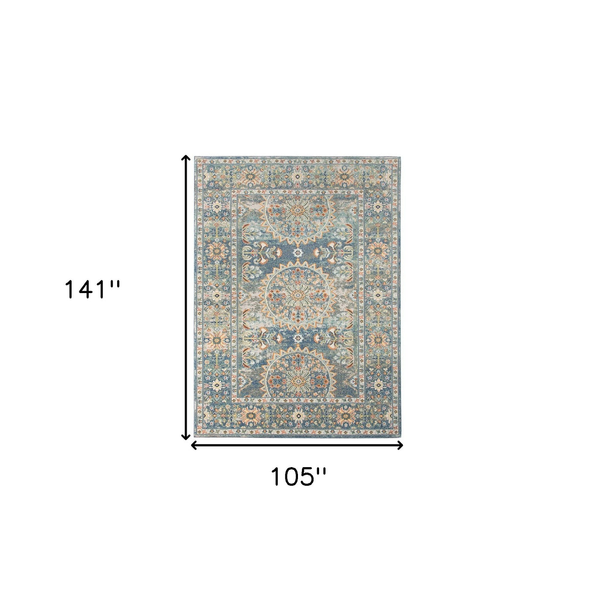 9' X 12' Blue and Orange Floral Medallion Stain Resistant Indoor Outdoor Area Rug