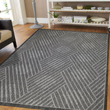 6' X 9' Gray and Blue Geometric Stain Resistant Indoor Outdoor Area Rug