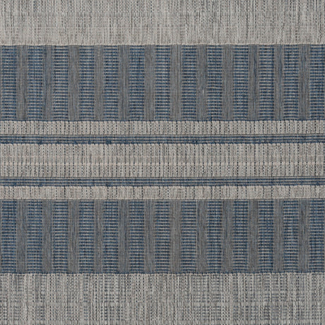 9' X 12' Blue and Gray Striped Stain Resistant Indoor Outdoor Area Rug