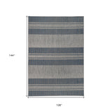 9' X 12' Blue and Gray Striped Stain Resistant Indoor Outdoor Area Rug