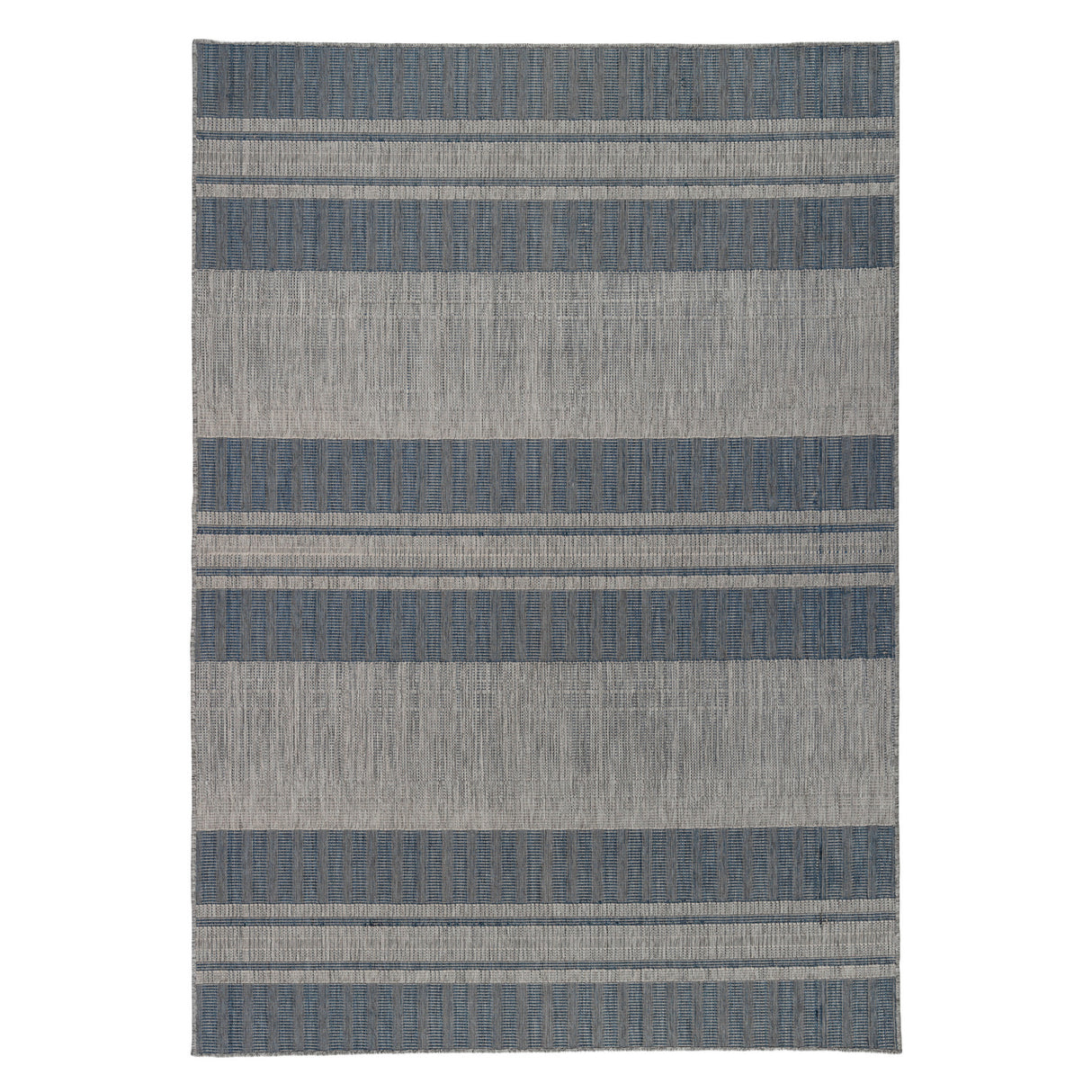 9' X 12' Blue and Gray Striped Stain Resistant Indoor Outdoor Area Rug