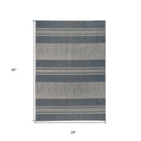 9' X 12' Blue and Gray Striped Stain Resistant Indoor Outdoor Area Rug