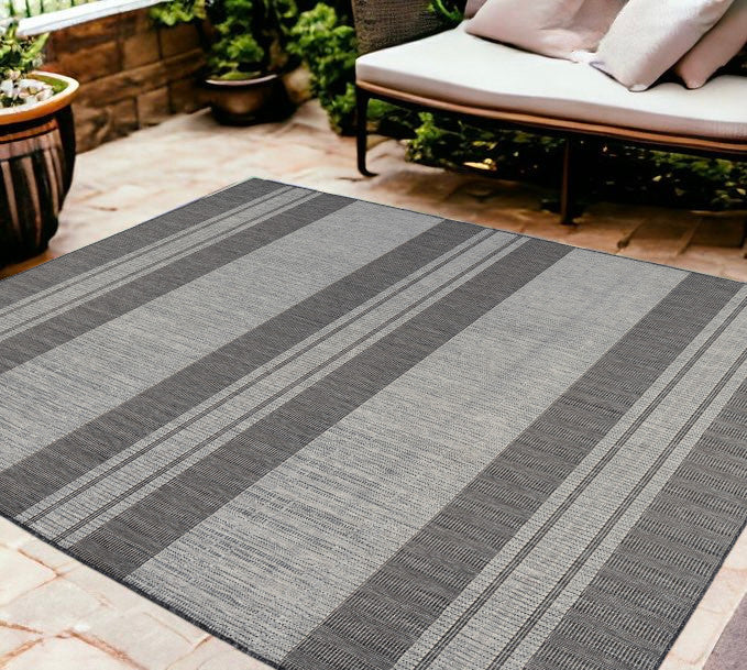 9' X 12' Blue and Gray Striped Stain Resistant Indoor Outdoor Area Rug