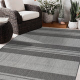 9' X 12' Blue and Gray Striped Stain Resistant Indoor Outdoor Area Rug