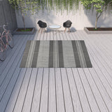 9' X 12' Blue and Gray Striped Stain Resistant Indoor Outdoor Area Rug