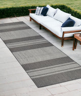 9' X 12' Blue and Gray Striped Stain Resistant Indoor Outdoor Area Rug