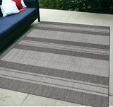 9' X 12' Blue and Gray Striped Stain Resistant Indoor Outdoor Area Rug