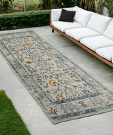 8' Runner Yellow and Ivory Oriental Stain Resistant Indoor Outdoor Runner Rug