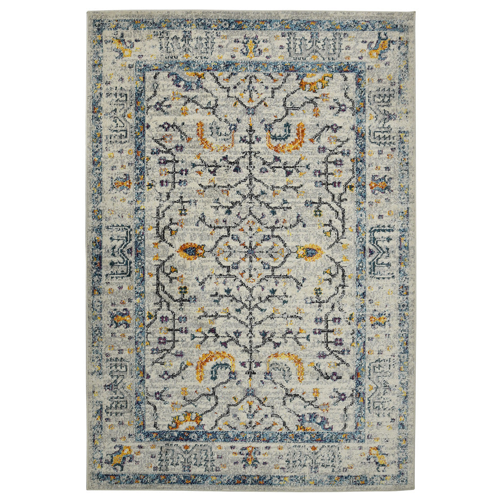 9' X 12' Yellow and Ivory Southwestern Stain Resistant Indoor Outdoor Area Rug