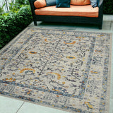 8' Runner Yellow and Ivory Oriental Stain Resistant Indoor Outdoor Runner Rug