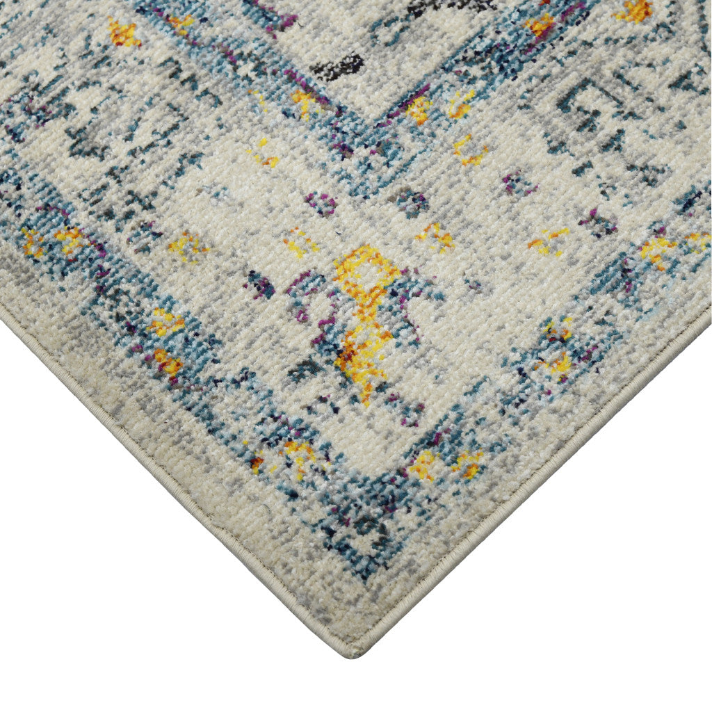 9' X 12' Yellow and Ivory Southwestern Stain Resistant Indoor Outdoor Area Rug