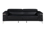 89" Black Italian Leather Sofa With Silver Legs